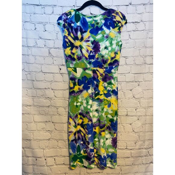 Lauren by Ralph Lauren Dress Size 2 Faux Wrap Dress Colorful Floral Pattern - Picture 2 of 13